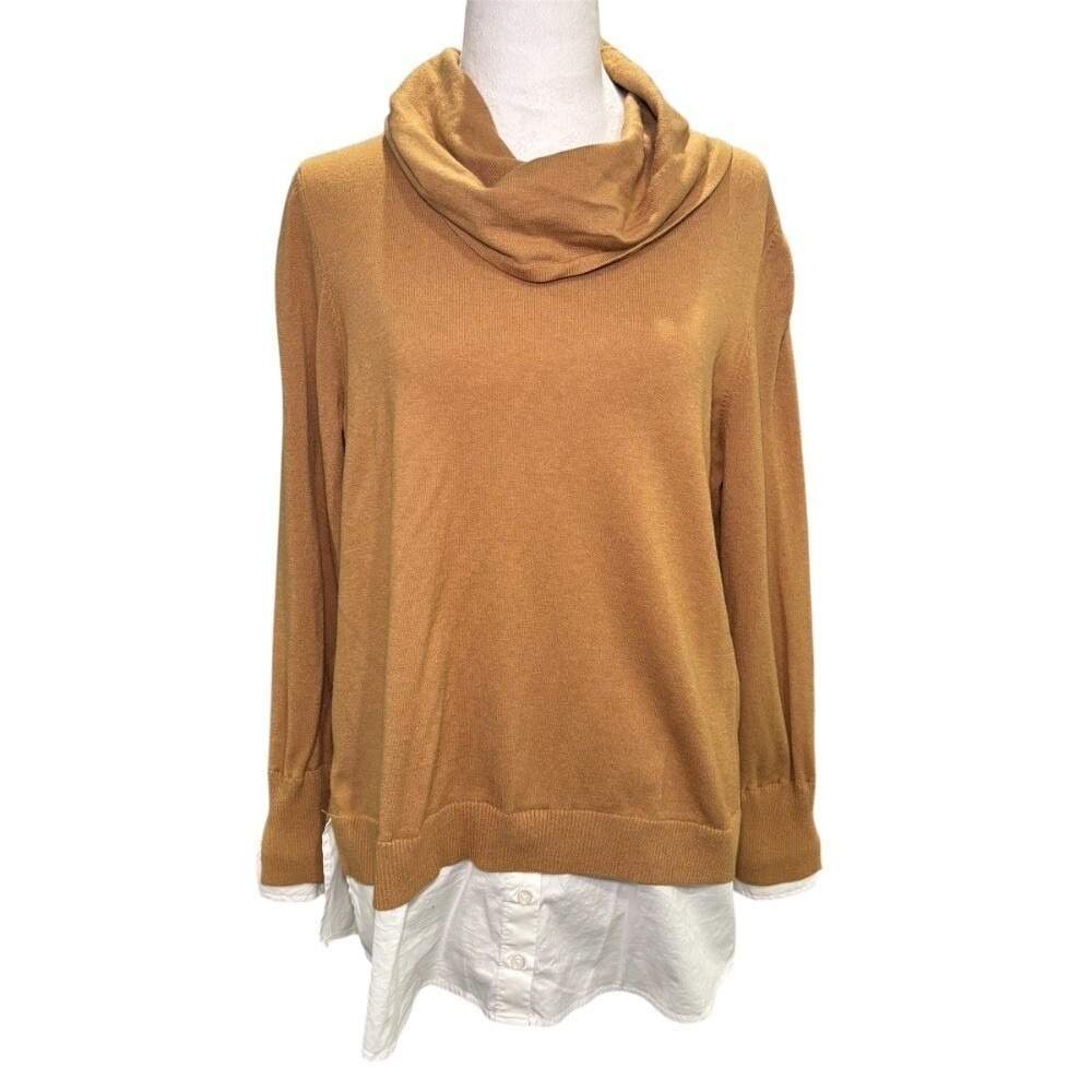 Chico's Brown Taupe White Layer Cowl Neck Turtleneck Top Shirt Sz 2 Large (12) - Picture 2 of 7